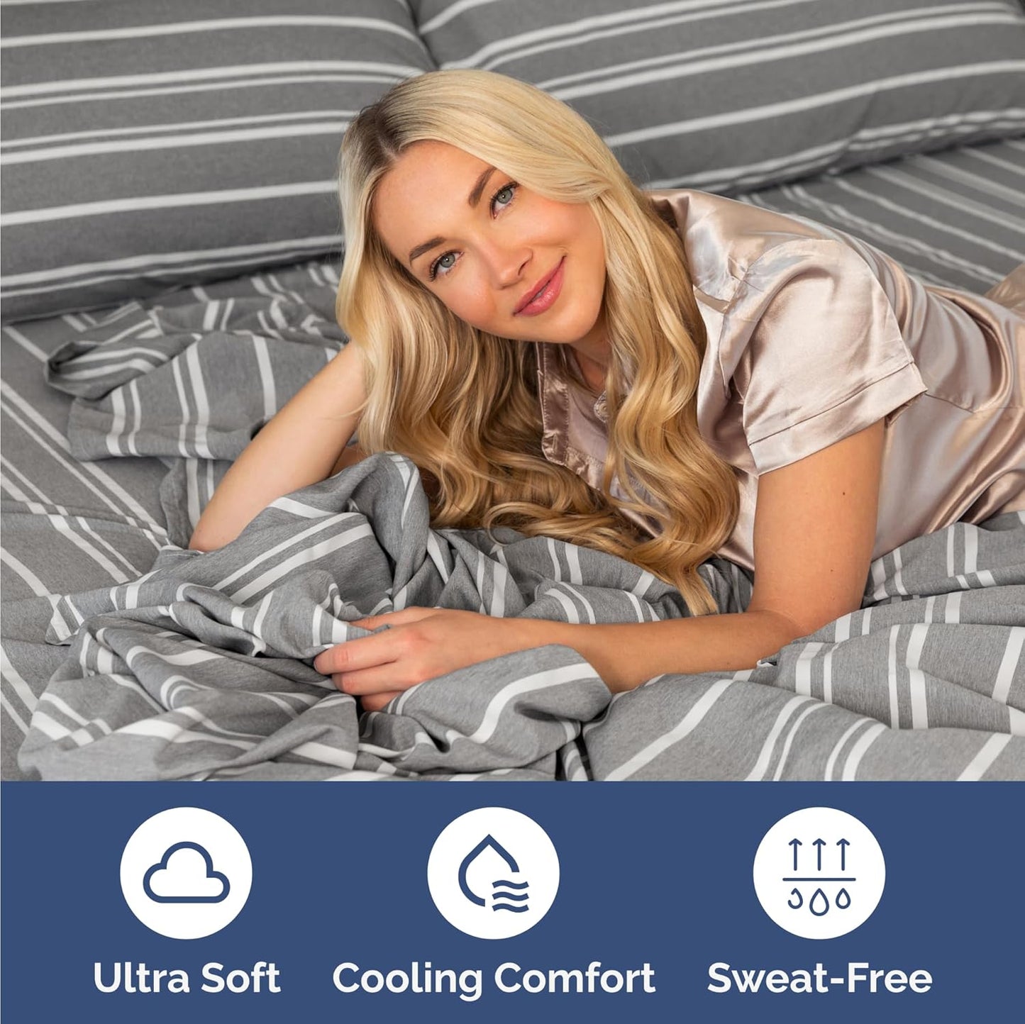 Twin Size 3 Piece Sheet Set - Comfy Breathable & Cooling Bed Sheets Set - Hotel Luxury Bedding for Women, Men, Kids, Teens, Boys & Girls - Deep Pockets, Soft, Wrinkle Free - Oeko-Tex - Grey Stripes 3