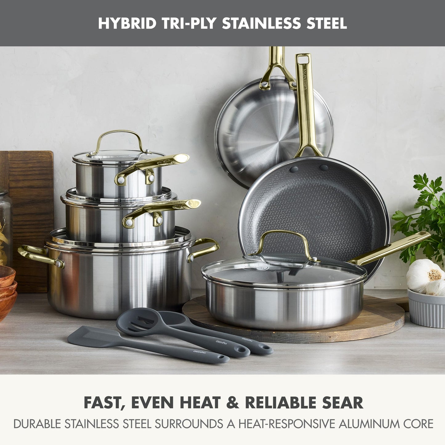 Hybrid APEX 13 Piece Stainless Steel Ceramic Nonstick Cookware Set