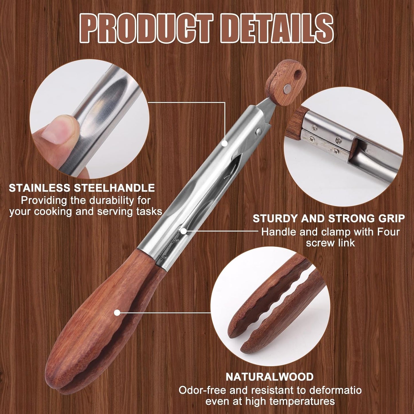 2-pcsTongs for Cooking with Wooden Tips - Nonstick Cooking Tongs & Salad Tongs for Blooming Food，Cooking, BBQ and Tossing Salad - Made of Natural Walnut Wood，Long Style15inch Short Style 11.4inch - Culinary Roots