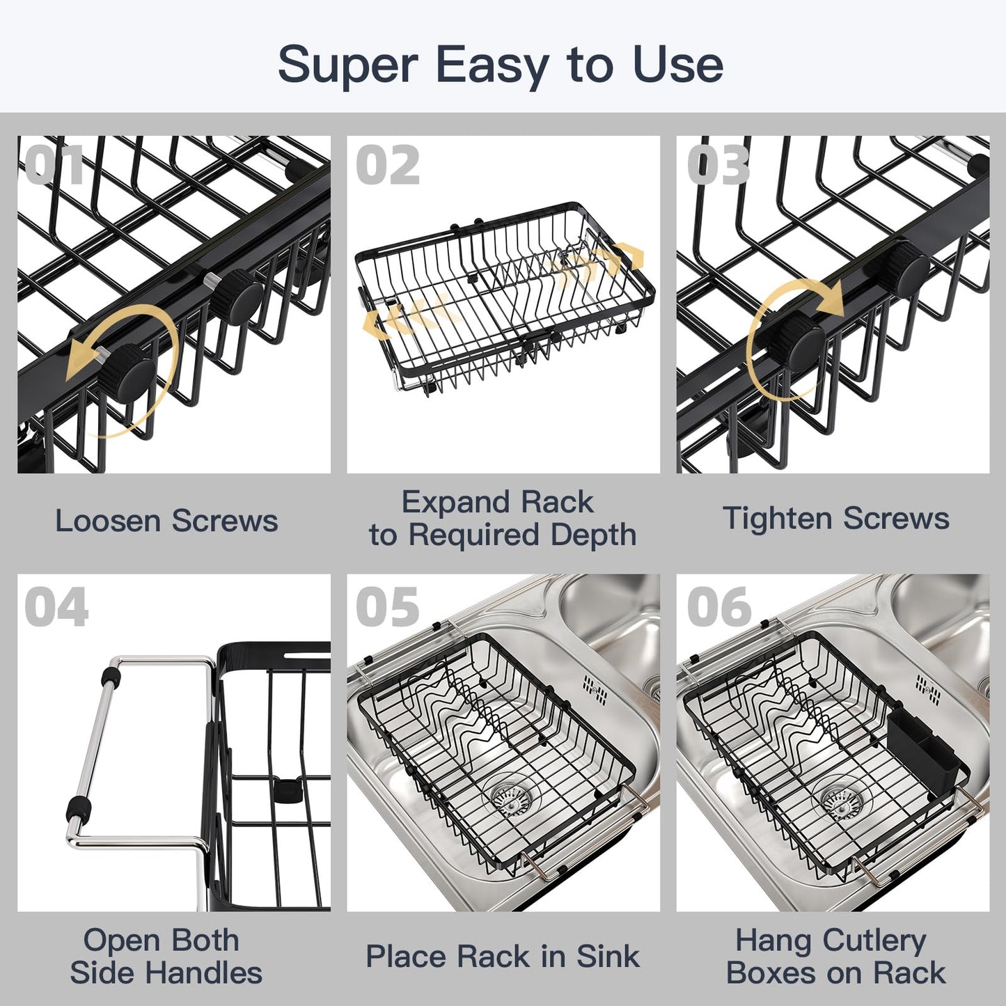Expandable Dish Drying Rack Over The Sink with Anti Slip Grip
