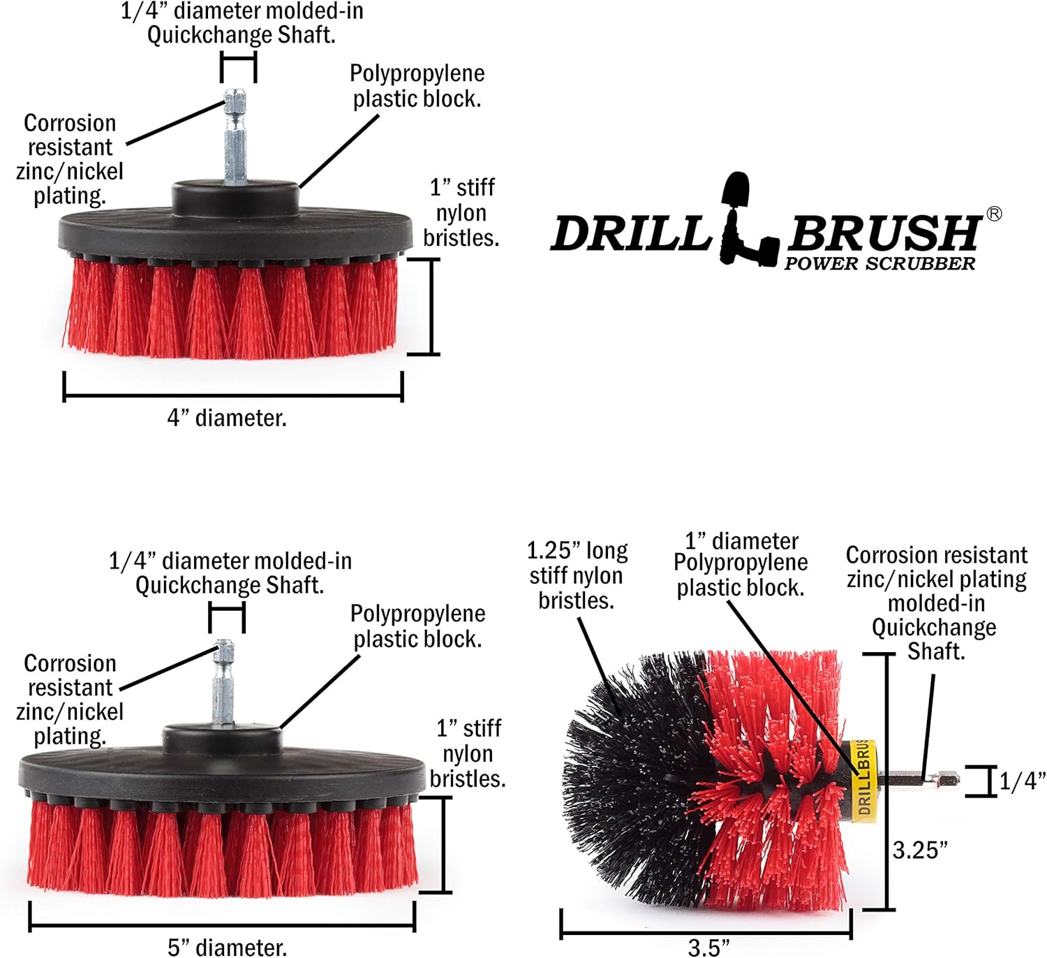 Drillbrush Headstone Cleaning Supplies - Outdoor Power Brush - Fountain Cleaner Tool - Deck Scrubbing Tool - Patio Cleaning Brush - Concrete Garage Floor Cleaner - Granite Scrubber Kit for Drill - Culinary Roots