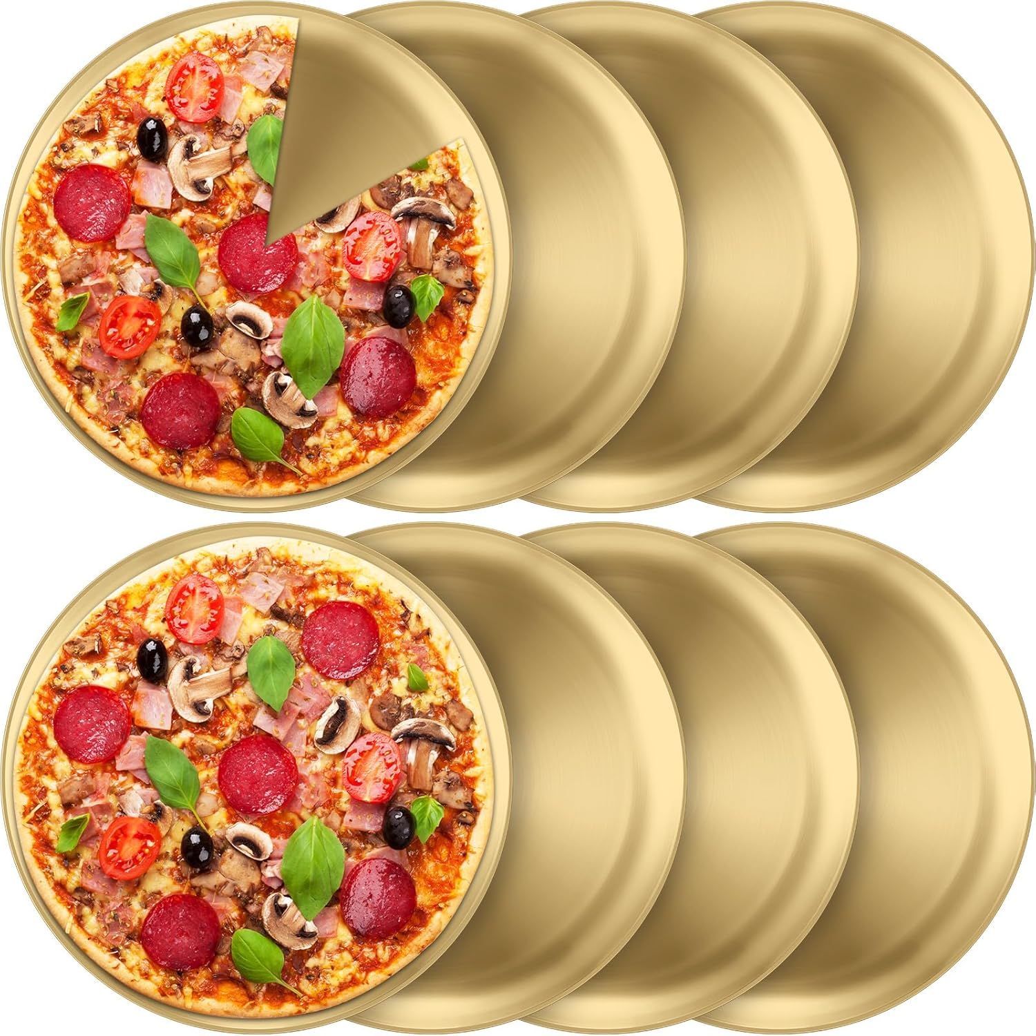 Thenshop 8 Pieces 12 Inch Pizza Pans Bulk Stainless Steel Sets Round Bakeware Pizza Trays for Oven Kitchen Baking Home Restaurant Safe Sturdy Reusable Easy Clean(Gold) - Culinary Roots