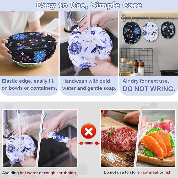 5-Size Reusable Beeswax Bowl Covers for Bread Proofing, Cotton Cloth Flexible Beeswax Wraps for Food Storage(Butterfly)