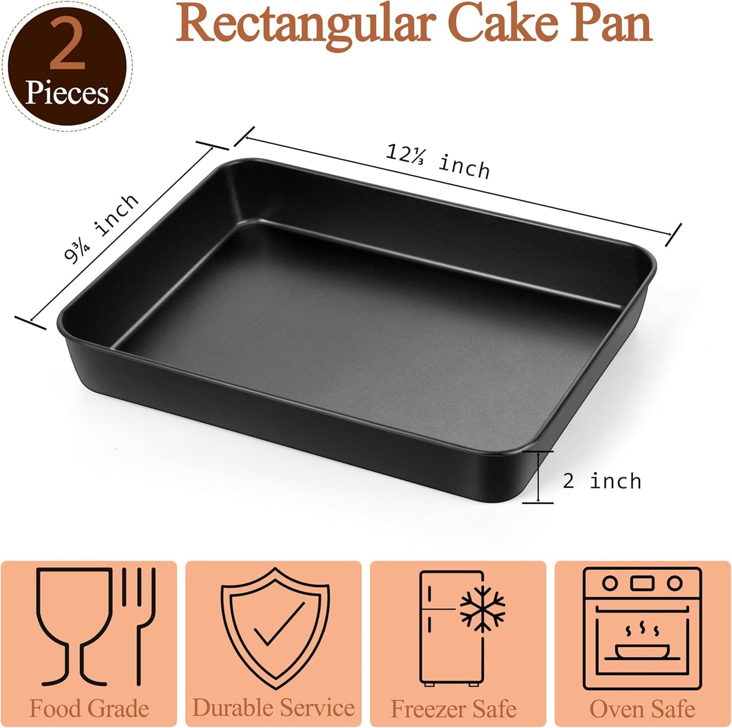 LIANYU 12⅓ x 9¾ x 2 Inch Cake Pan Set of 2, Rectangle Non-stick Baking Pan, Stainless Steel Bakeware for Lasagna Brownies Casseroles, Healthy & Easy Release - Culinary Roots
