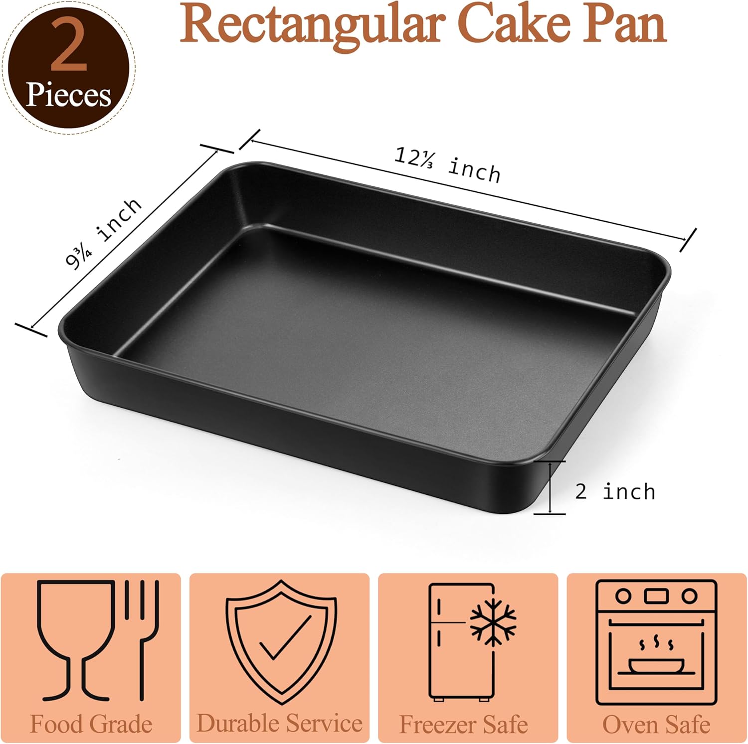 LIANYU 12⅓ x 9¾ x 2 Inch Cake Pan Set of 2, Rectangle Non-stick Baking Pan, Stainless Steel Bakeware for Lasagna Brownies Casseroles, Healthy & Easy Release - Culinary Roots