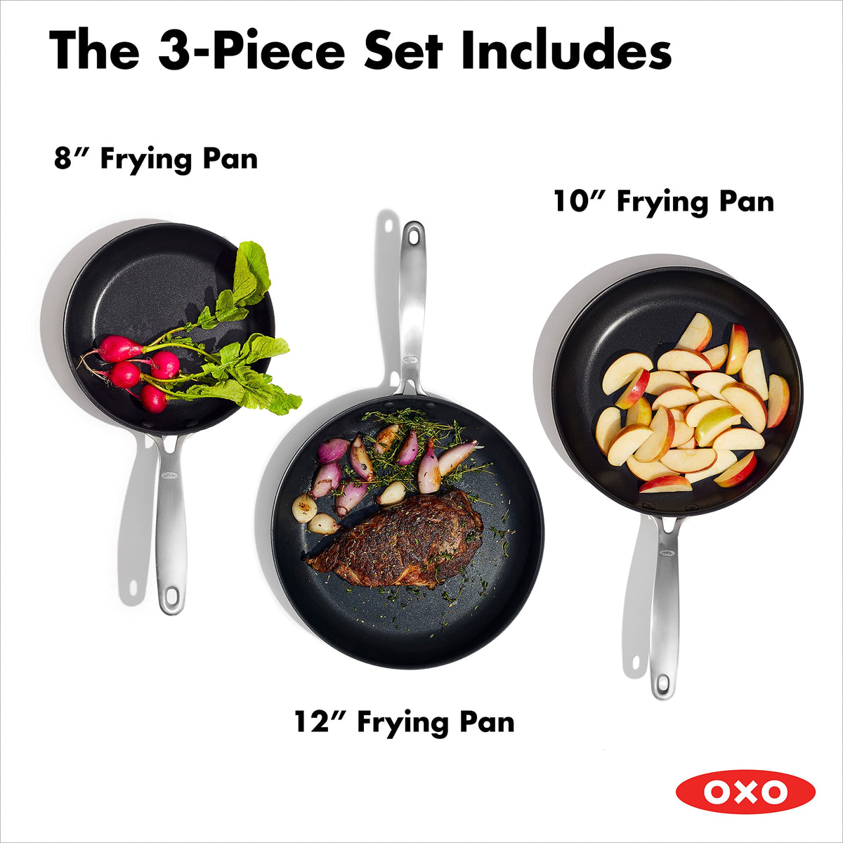 Enhanced 8" 10" and 12" 3 Piece Frying Pan Skillet Set