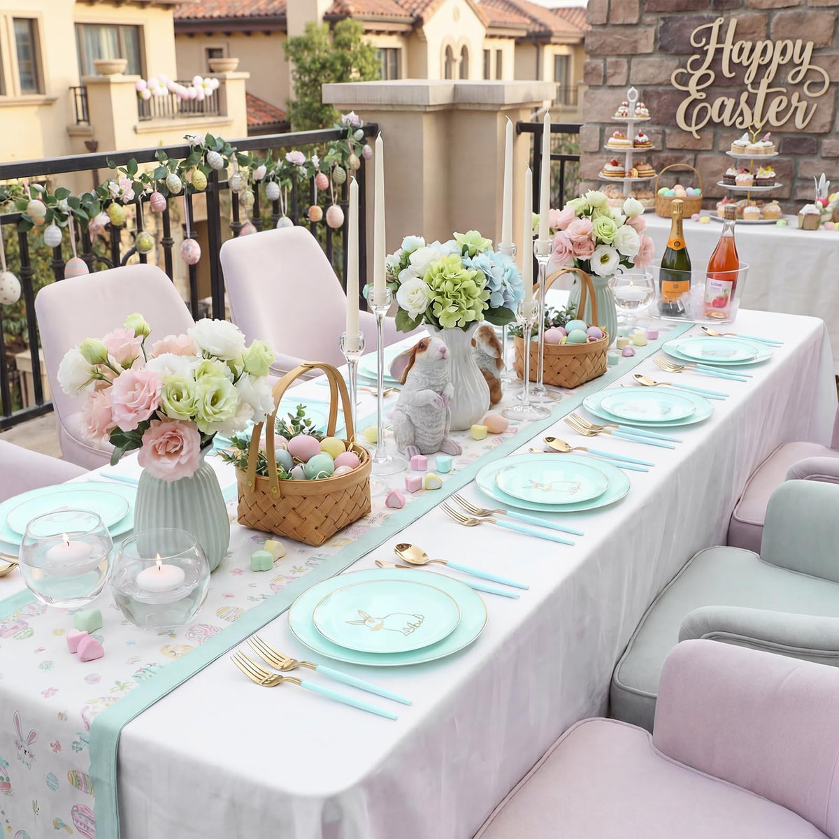 60 Pieces Easter plates with Gold Bunny (60 Count)