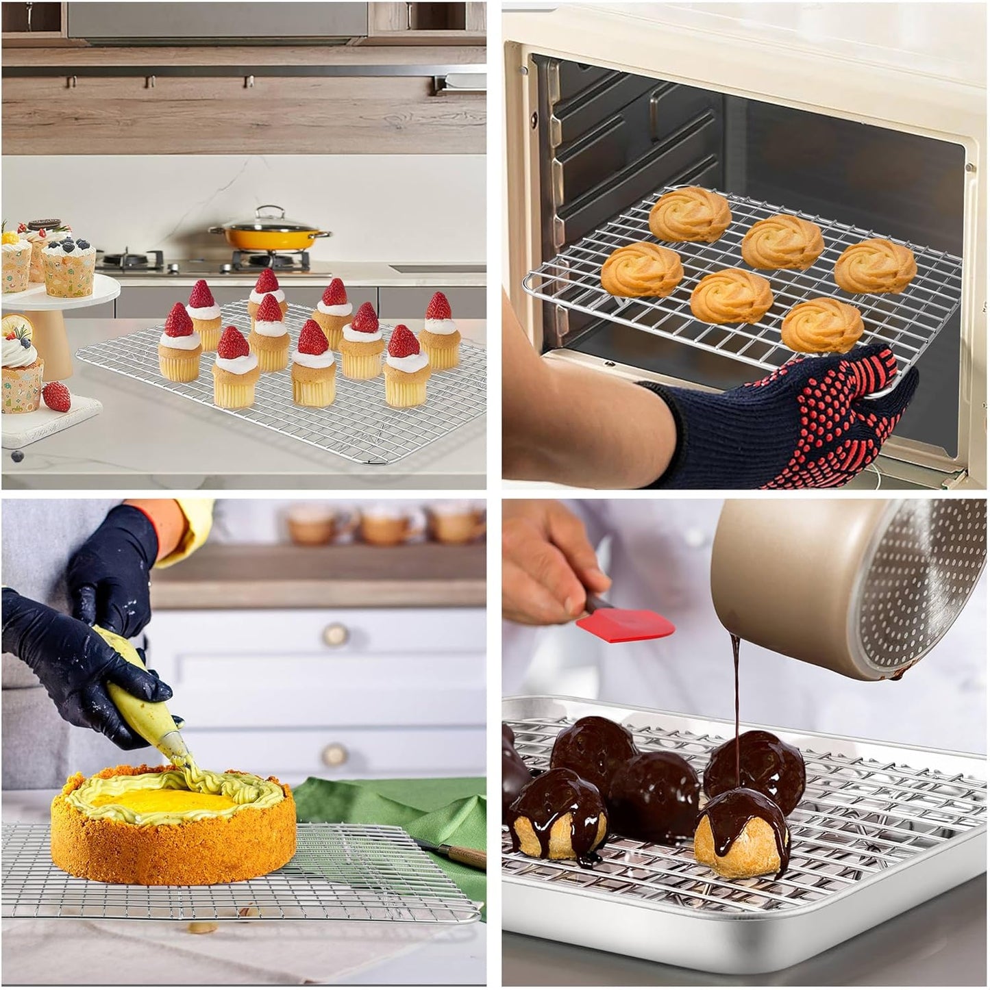TeamFar Cooling Rack Set of 4, Stainless Steel Grid Cooking Roasting Racks for Various Size Baking Sheet Toaster Oven Pan, Healthy & Heavy Duty, Mirror Finish & Dishwasher Safe - Culinary Roots