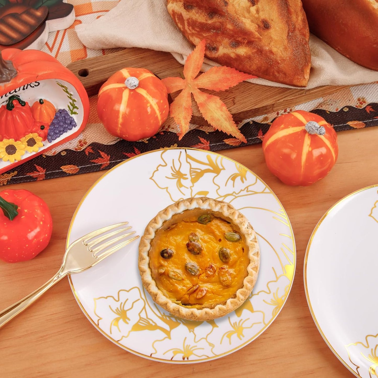 FLOWERCAT 60PCS Thanksgiving Plates & Gold Pumpkin Plates - Including 30PCS 10.25inch Thanksgiving Dinner Plates and 30PCS 7.5inch Thanksgiving Dessert Plates for Giving Thanks Theme Party - Culinary Roots