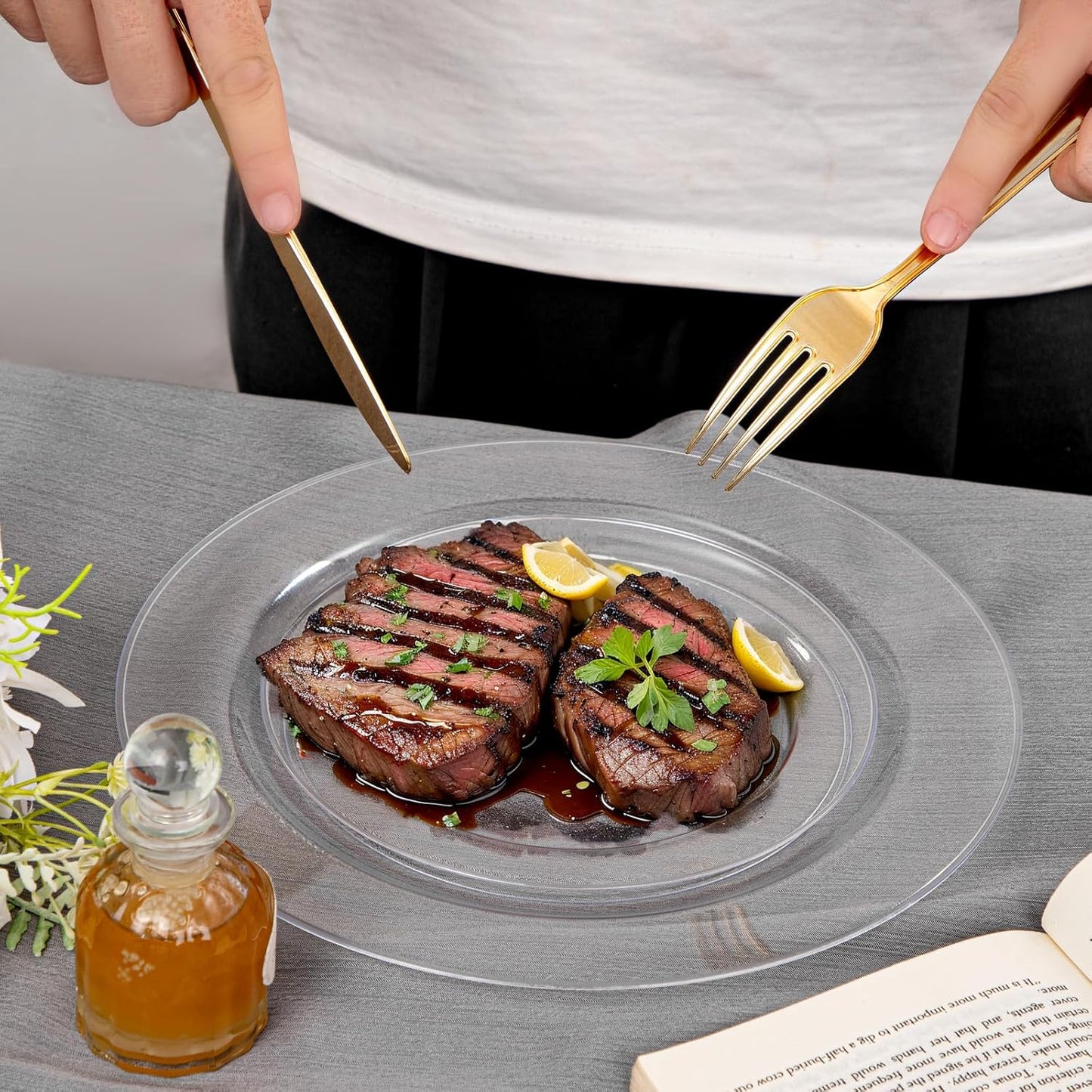 FLOWERCAT 60PCS Clear Plastic Plates - Disposable Clear Plates Heavy Duty for Party/Wedding/New Year - Include 30PCS 10.25inch Dinner Plates and 30PCS 7.5inch Dessert/Salad Plates - Culinary Roots