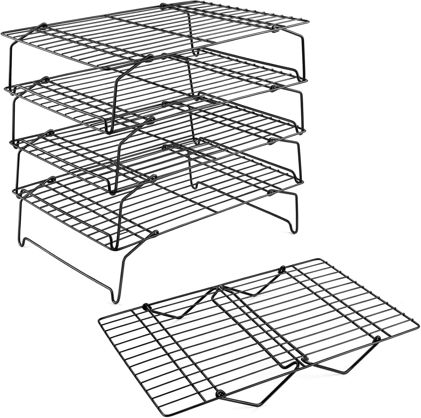 P&P CHEF Cooling Rack, 5-Tier Stainless Steel Stackable Baking Cooking Racks for Cooling Roasting Grilling, Collapsible & Heavy Duty, Oven Safe & Easy Clean, 15" x 10", Black - Culinary Roots