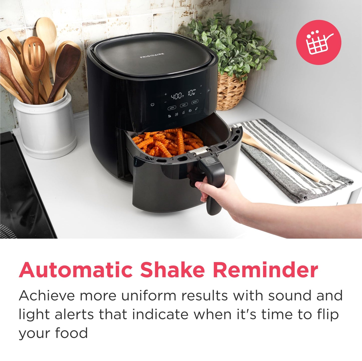 3-in-1 Air Fryer, Large 5.3 QT Capacity, Digital Display, 3 Cooking Modes, 5 Recipe Presets, Automatic Shake Reminder, PFAS-Free Cooking Surfaces, Black