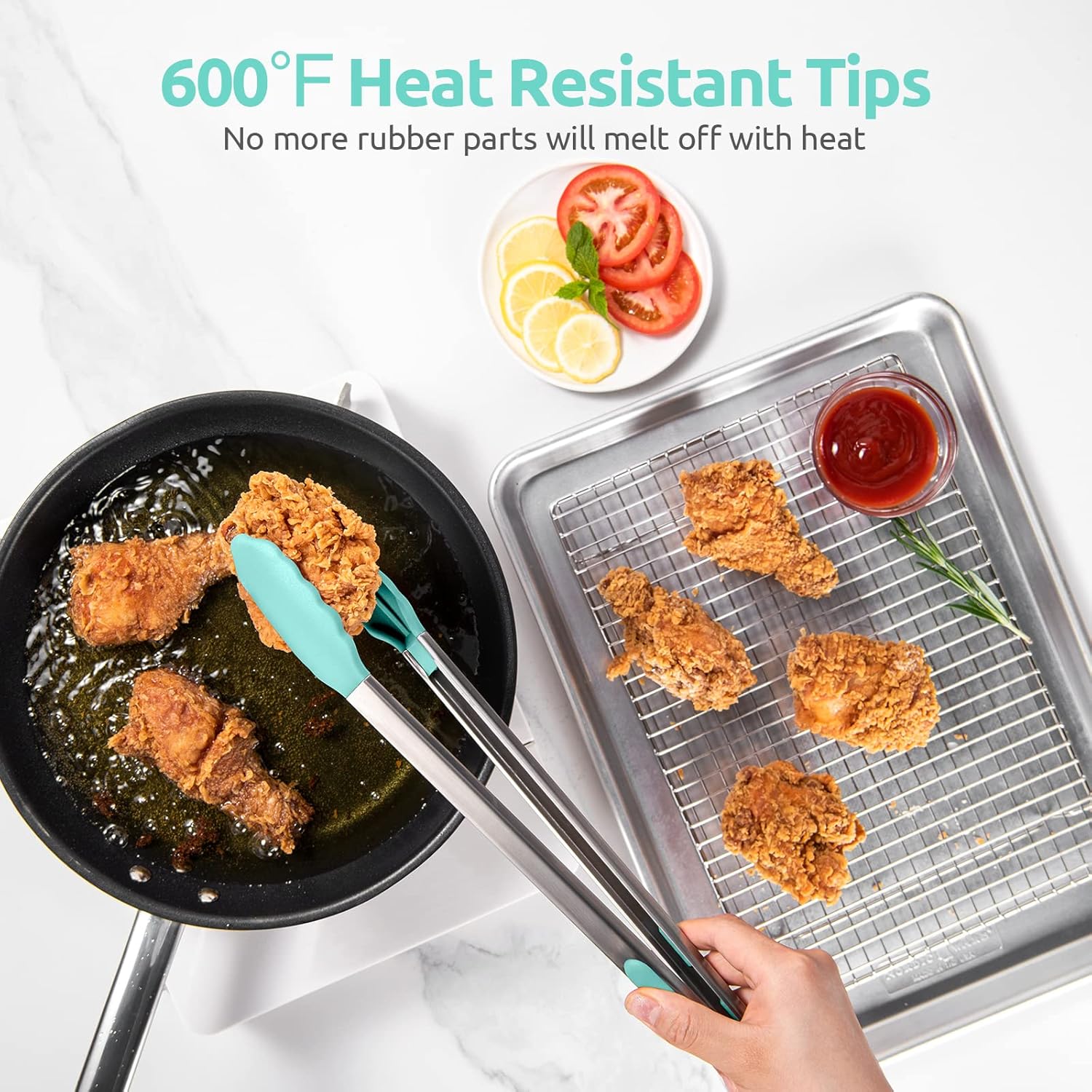 600ºF Heat Resistant Kitchen Tongs: U-Taste 16 in Extra Long Large Silicone Cooking Tong with Sturdy Non Stick Rubber Tips & Non Slip Silicon Coated 18/8 Stainless Steel Handle for Grill BBQ(Aqua Sky) - Culinary Roots