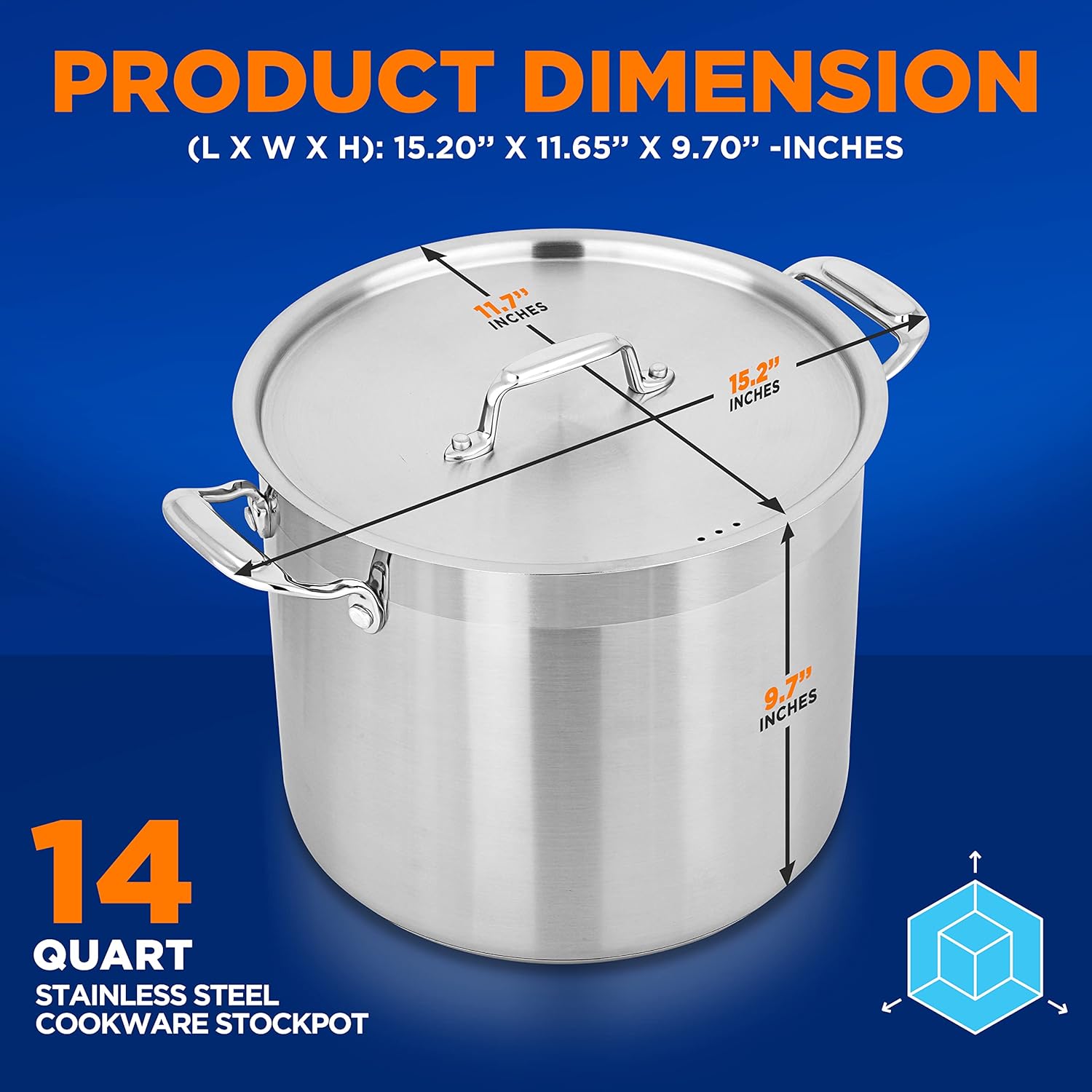 NutriChef 14 Quart Stock Pot with Lid - Heavy Duty Stainless Steel, Induction Ready, Ergonomic Handles - Culinary Roots