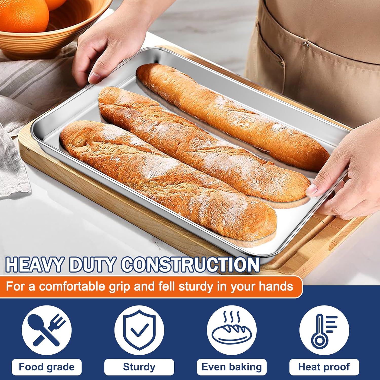 P&P CHEF 12.5 Inch Baking Cookie Sheet, Oven Pan Tray Stainless Steel Sheet Pan for Kitchen, Oven Bakeware for Multi Uses, Shiny Look & Dishwasher Safe, Healthy & Heavy Duty, 2Pcs - Culinary Roots