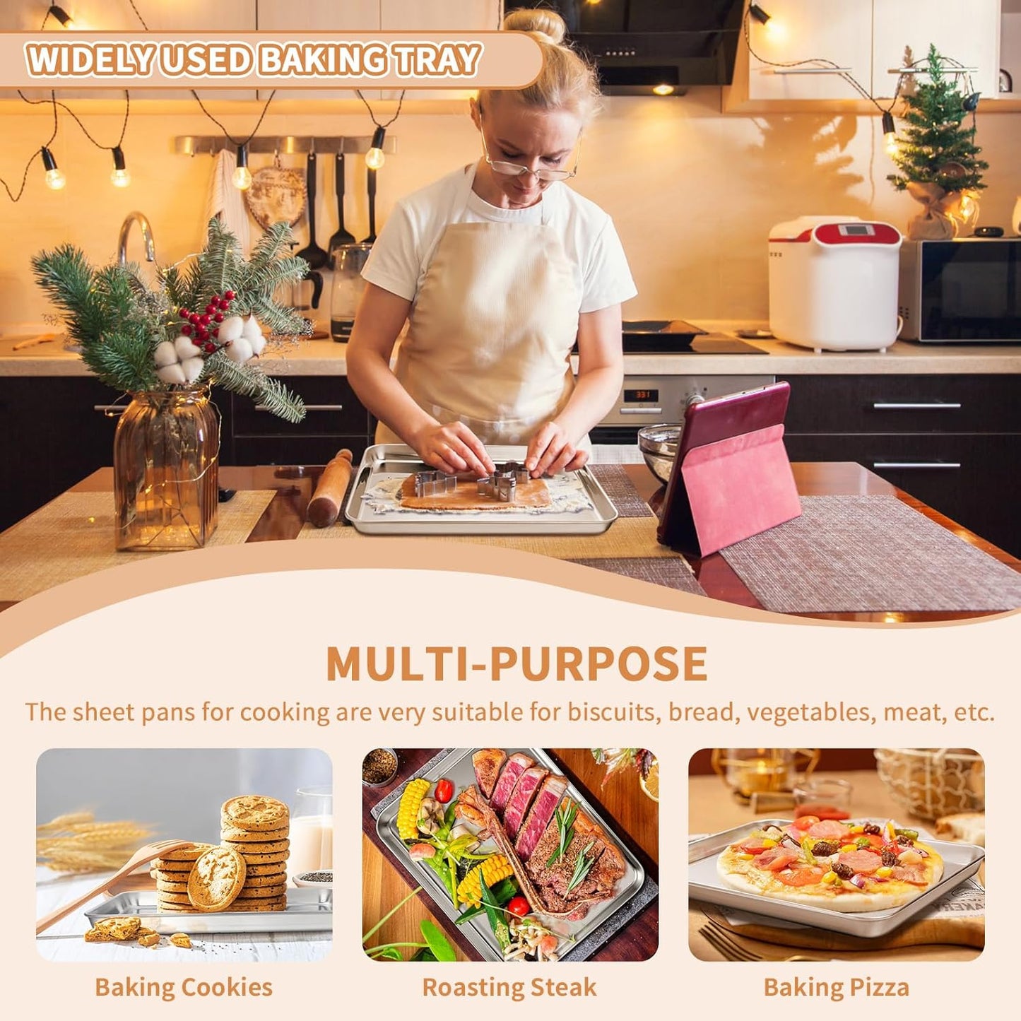 Stainless Steel Baking Sheet Set of 2, Deedro Cookie Sheet Metal Baking Pan Oven Tray, Non Toxic & Heavy Duty, Rust Free & Mirror Finish, Easy Clean & Dishwasher Safe, 9 x 7 x 1 Inch - Culinary Roots