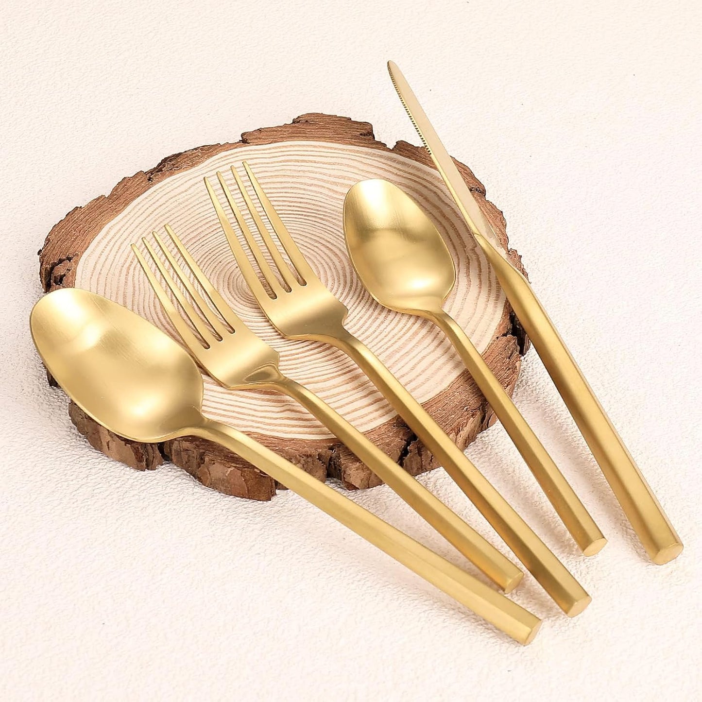 Matte Silverware Set Gold Flatware Set with Hexagon Handle 20 Pieces 18/0 Stainless Steel Cutlery Set Wedding Housewarming Gift Service for 4 (Matt gold)
