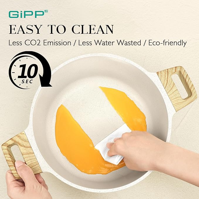 GiPP 21Psc Pots and Pans Set Non Stick White Granite Kitchen Cookware Sets Nonstick Induction Cookware Non-toxic Cooking Pan Set with Silicone Utensils, PFOS and PFOA Free
