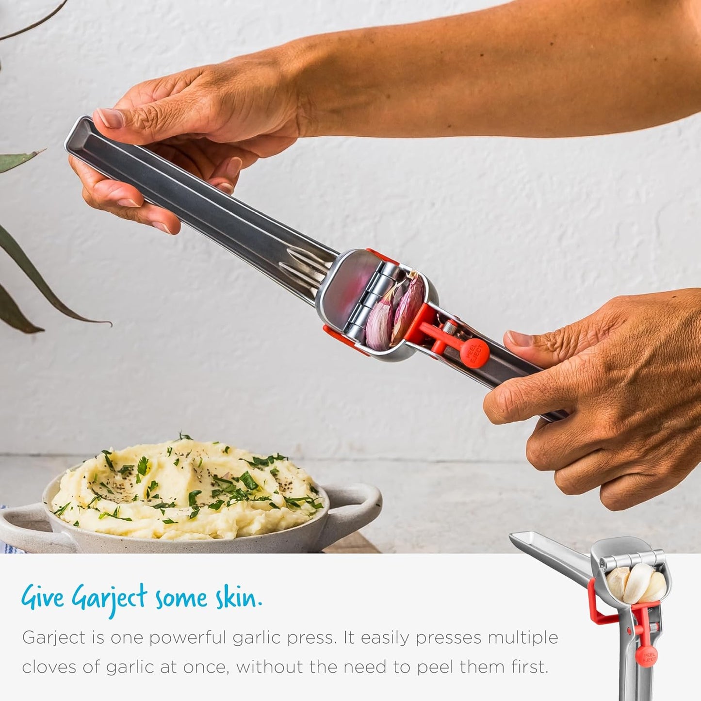 Dreamfarm Garject 2-In-1 Garlic Peeler, Garlic Press & Mincer with Garlic Peel Ejector, Chrome-Plated Zinc - Red - Culinary Roots