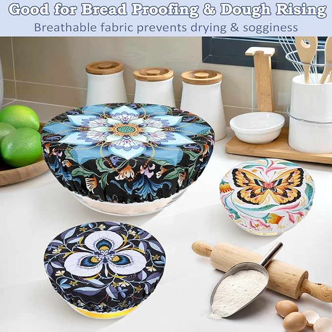 5-Size Reusable Beeswax Bowl Covers for Bread Proofing, Cotton Cloth Flexible Beeswax Wraps for Food Storage
