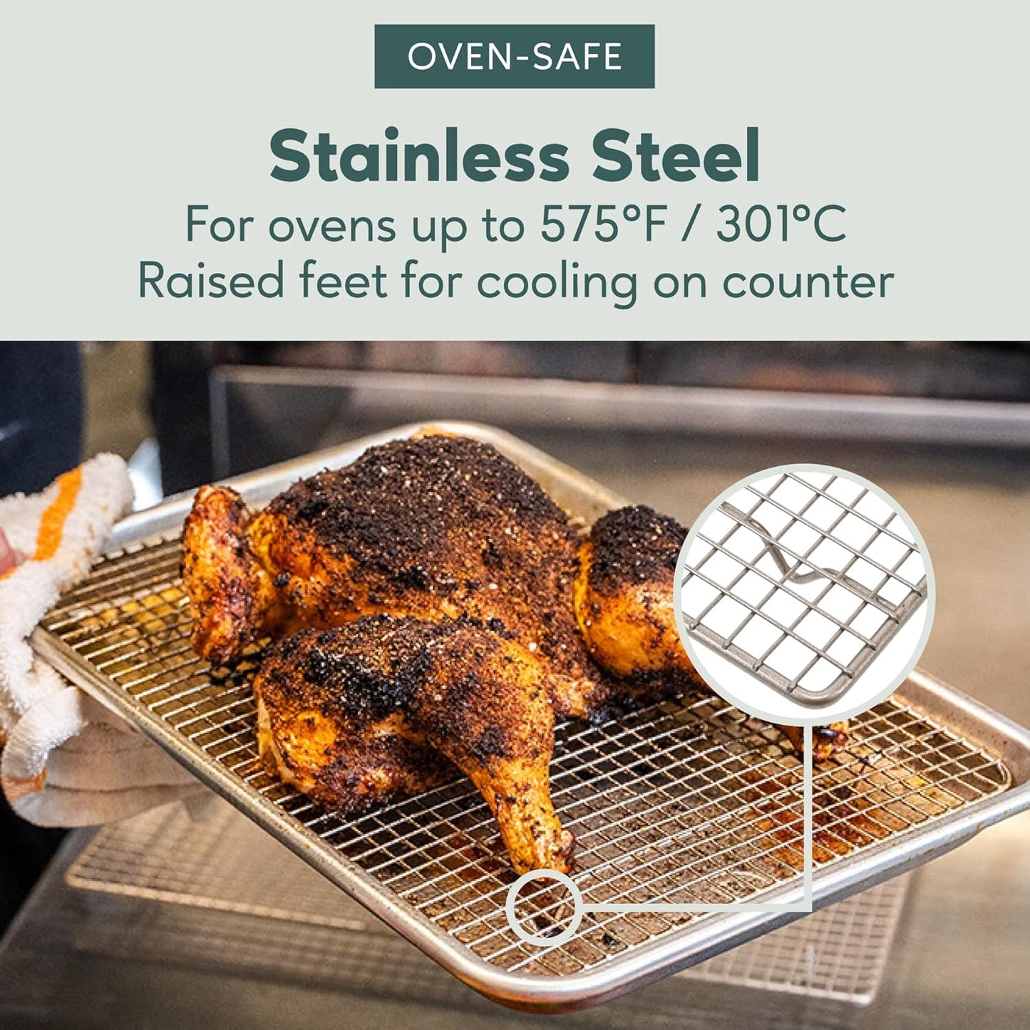 Ultra Cuisine Oven-Safe, Dishwasher-Safe 100% Stainless Steel Cooling & Baking Rack Set - Tight-Wire Bake for Oven Cooking - Heavy Duty - 8.5x12 - Set of 2 - Small Quarter Sheet Pan Cooling Racks - Culinary Roots