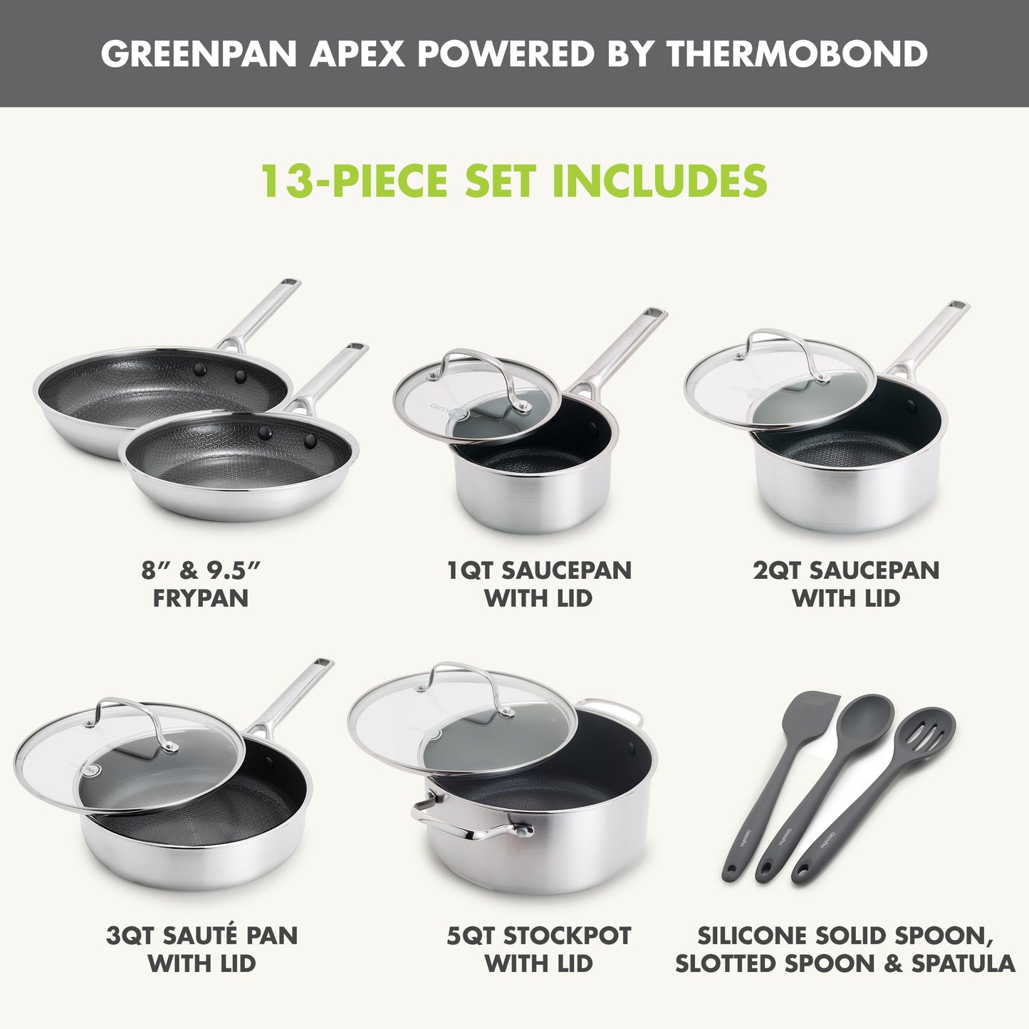 Hybrid APEX 13 Piece Stainless Steel Ceramic Nonstick Cookware Set