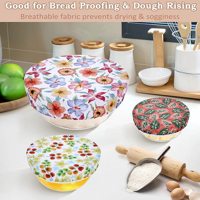 5-Size Reusable Beeswax Bowl Covers for Bread Proofing, Cotton Cloth Flexible Beeswax Wraps for Food Storage(Tomatoes)