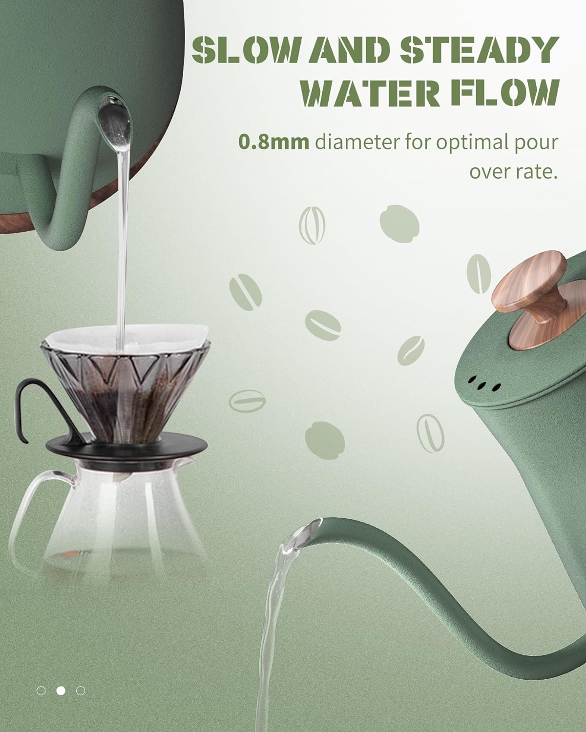 Gooseneck Electric Kettle, Electric Tea Kettle Stainless Steel, Pour over kettle for Coffee, 1000W Hot Water Kettle Electric Auto Shut Off, 0.8L, Wood-like Grain Finish Handle, Matcha Green