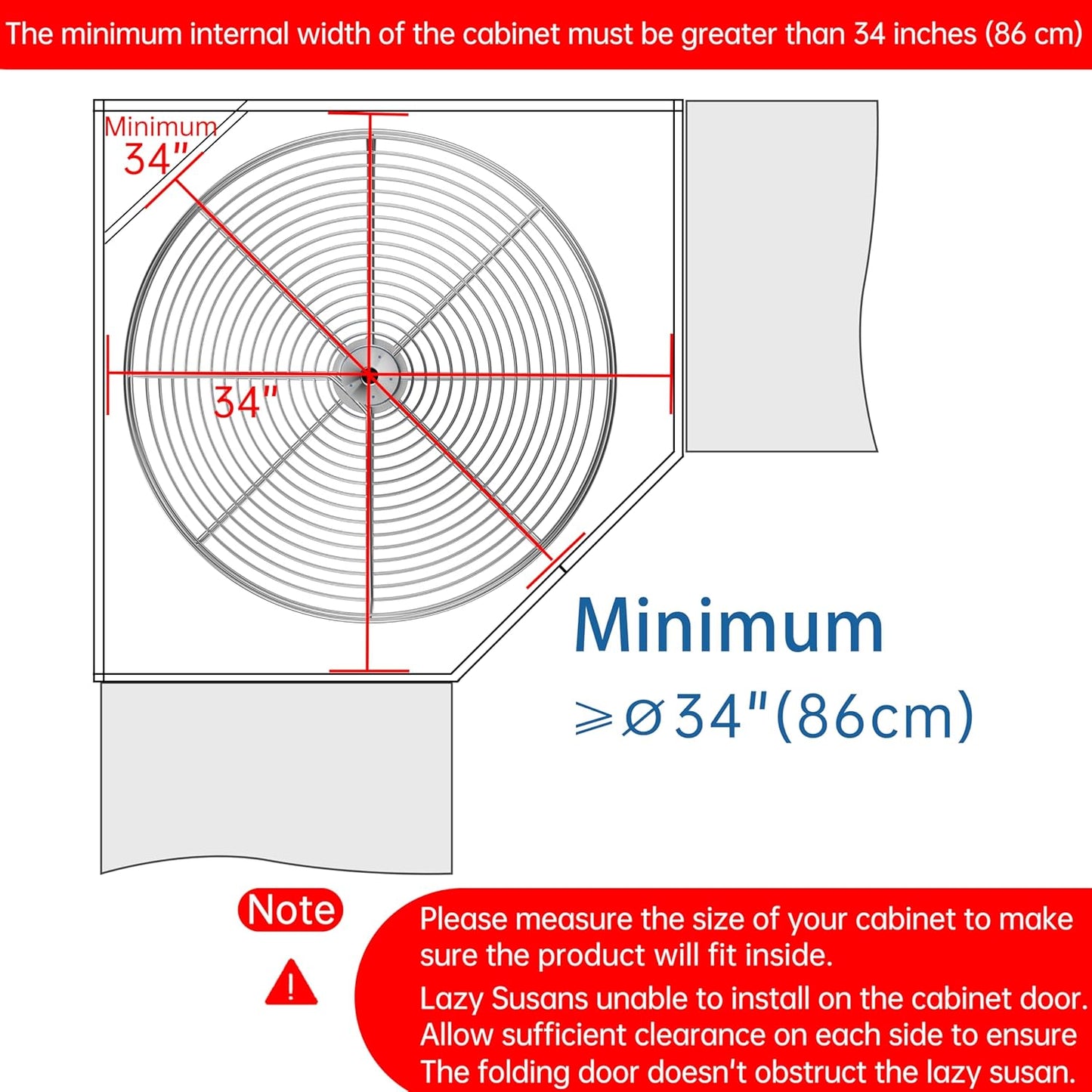 32 1/4" Lazy Susan Turntable for Cabinet, Full Circle Corner Cabinet Lazy Susan Replacement Shelves, Suitable for Minimum Cabinet Size 36 inches, Rotating Rack for Corner Base
