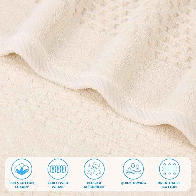 Superior Playa Zero Twist Cotton Medium Weight Bath Sheets, for Guest Bath, Bathroom, Shower, Spa, Plush, Quick Dry, Ultra-Soft Towels, Essentials, Waffle Textured, Oversized Towels, Set of 2, Ivory