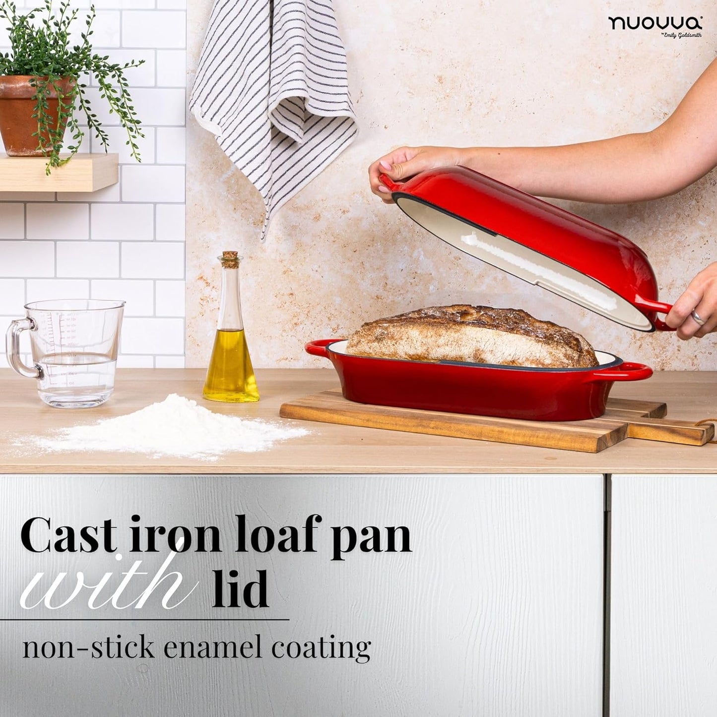 Enamelled Cast Iron Bread Loaf Pot – Dutch Oven For Sourdough Bread Baking – Oven Safe Non Stick Bread Pot – Rectangular, Red, 34cm x 16cm – by Nuovva - Culinary Roots