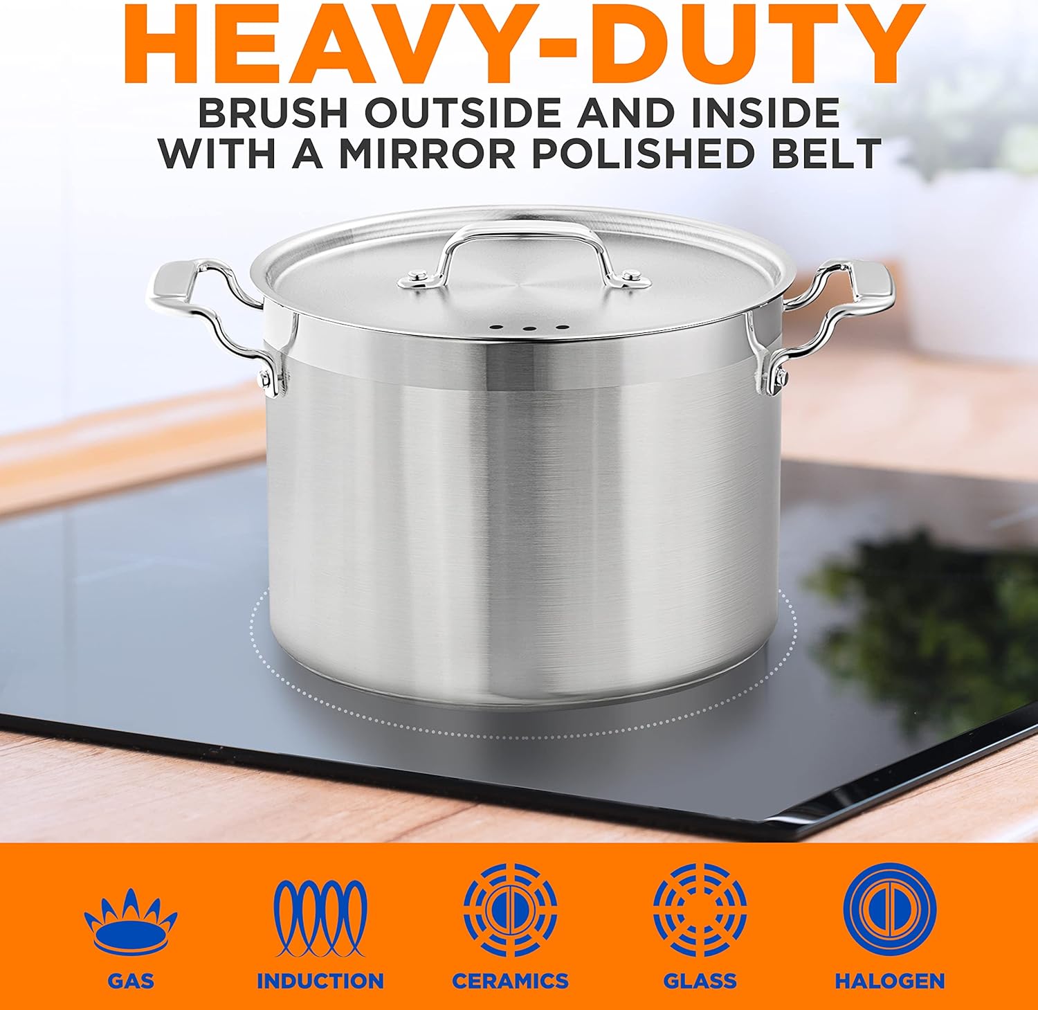 NutriChef 12-Quart Stainless Steel Stockpot with Stainless Steel Lid - 18/8 Food Grade Heavy Duty Large Stock Pot for Stew & Soup, Works w/Induction - Culinary Roots