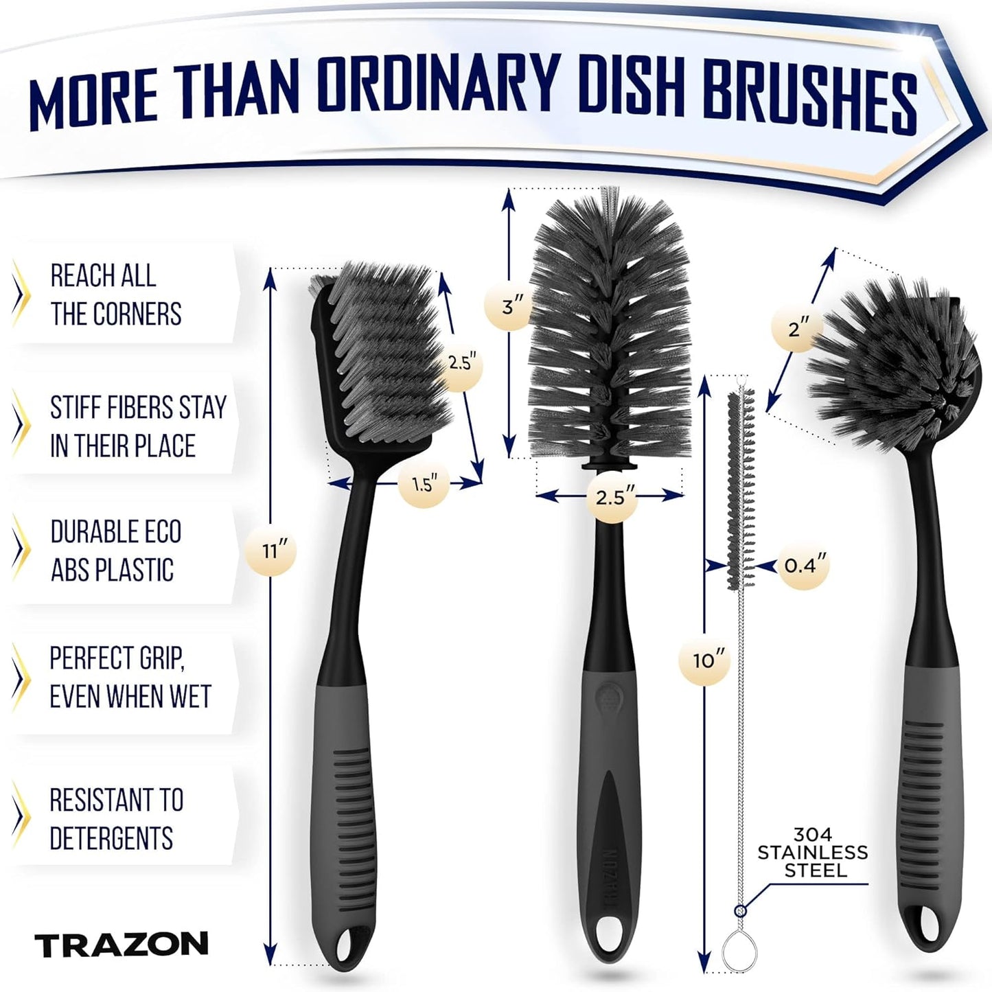 Dish Brush Set of 4 with Bottle Water Brush, Dish Scrub Brush, Scrubber Brush and Straw Brush - Kitchen Scrub Brushes Ergonomic Non Slip Long Handle for Cleaning Cleaner Wash Dish Sink Dishes Cup Pot