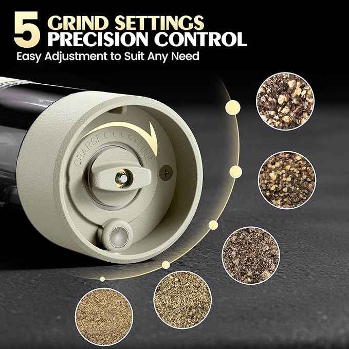 1 Pack Salt and Pepper Grinder-Electric Adjustable Coarseness Salt Pepper Grinder Shakers House Warming Gifts Automatic Battery Pepper Mill Shakers Gifts for Women Wedding Registry Must Haves