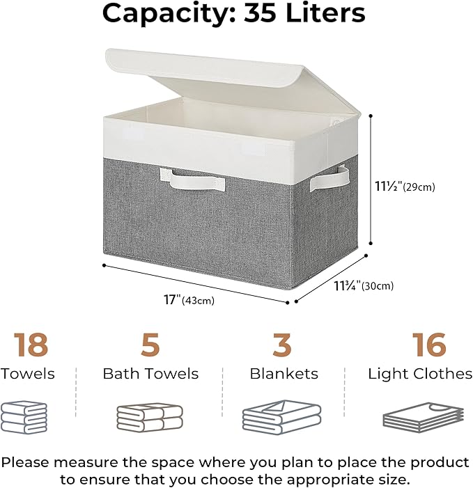 GRANNY SAYS Large Storage Bins with Lids, Collapsible Storage Box, Storage Basket for Shelves, Decorative Storage Bins, Toy Storage, Closet Organizers, White/Gray
