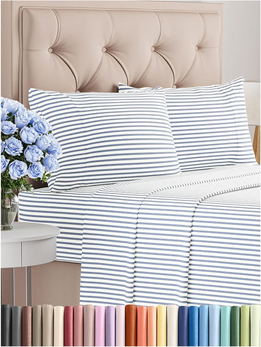 Full Size 4 Piece Sheet Set - Comfy Breathable & Cooling Bed Sheets Set - Hotel Luxury Bedding for Women, Men, Kids, Teens, Boys & Girls - Deep Pockets, Soft, Wrinkle Free - Oeko-Tex - Blue Stripes 2