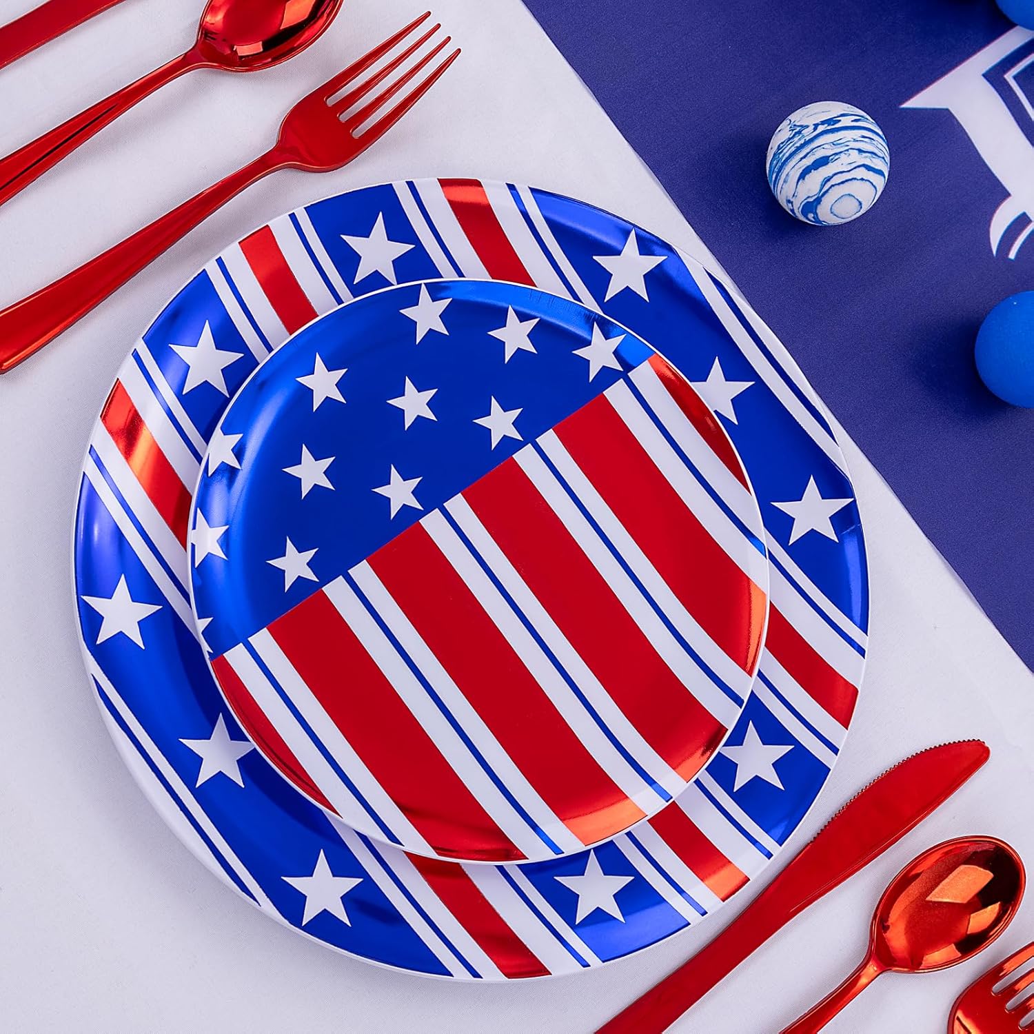 FLOWERCAT 60PCS 4th of July Plates & Red White Blue Plates for Independence Day, Memorial Day - American Flag Plastic Plates Include 30PCS 10.25inch Dinner Plates and 30PCS 7.5inch Dessert Plates - Culinary Roots