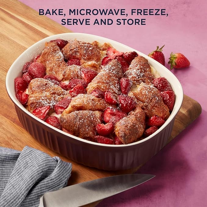 CorningWare Ceramic Bakeware Set with Lids Chip and Crack Resistant Stoneware Baking Dish, Microwave, Dishwasher, Oven, Freezer and Fridge Safe, 6-Piece French Cabernet