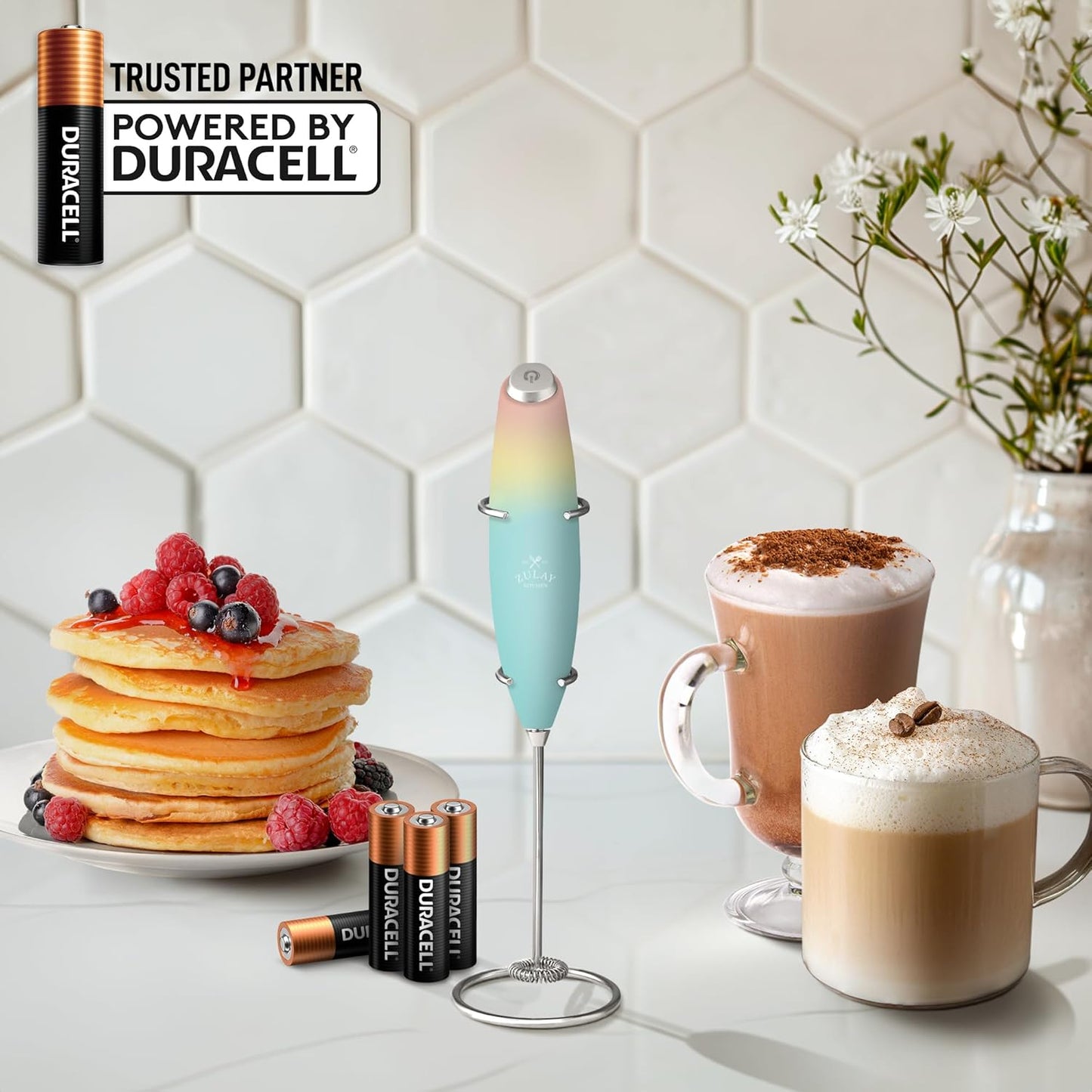 Zulay Kitchen Powerful Milk Frother Wand With 4 AA Duracell Batteries - Ultra Fast Handheld Drink Mixer - Electric Whisk Foam Maker for Coffee, Lattes, Cappuccino, Matcha & Creamer - - Culinary Roots