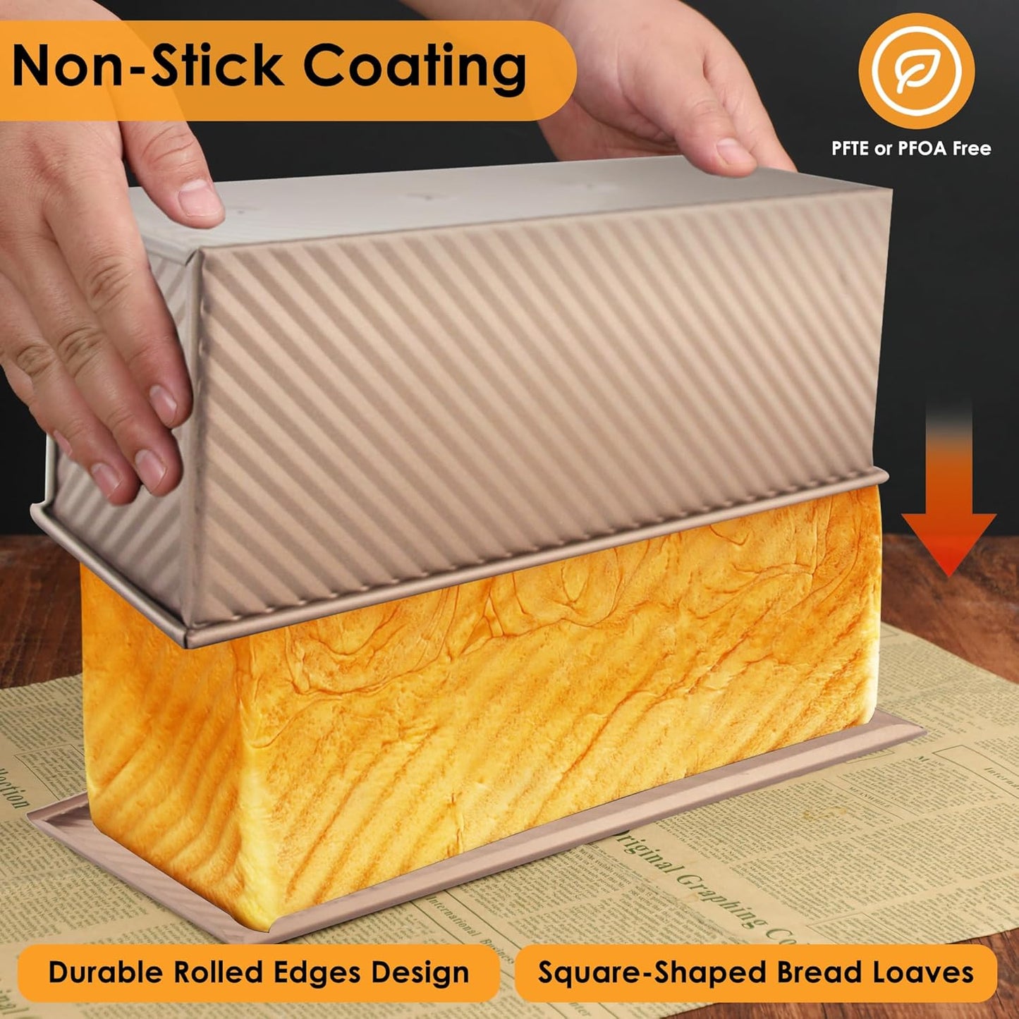 2-pack 2.2lb Gold Pullman Loaf Pan with Lid, Premium Non-Stick Coating Bread Pan, PFTE and PFOA-Free, Safe and Healthy Baking for Homemade Bread with Family-sized Recipes - Culinary Roots