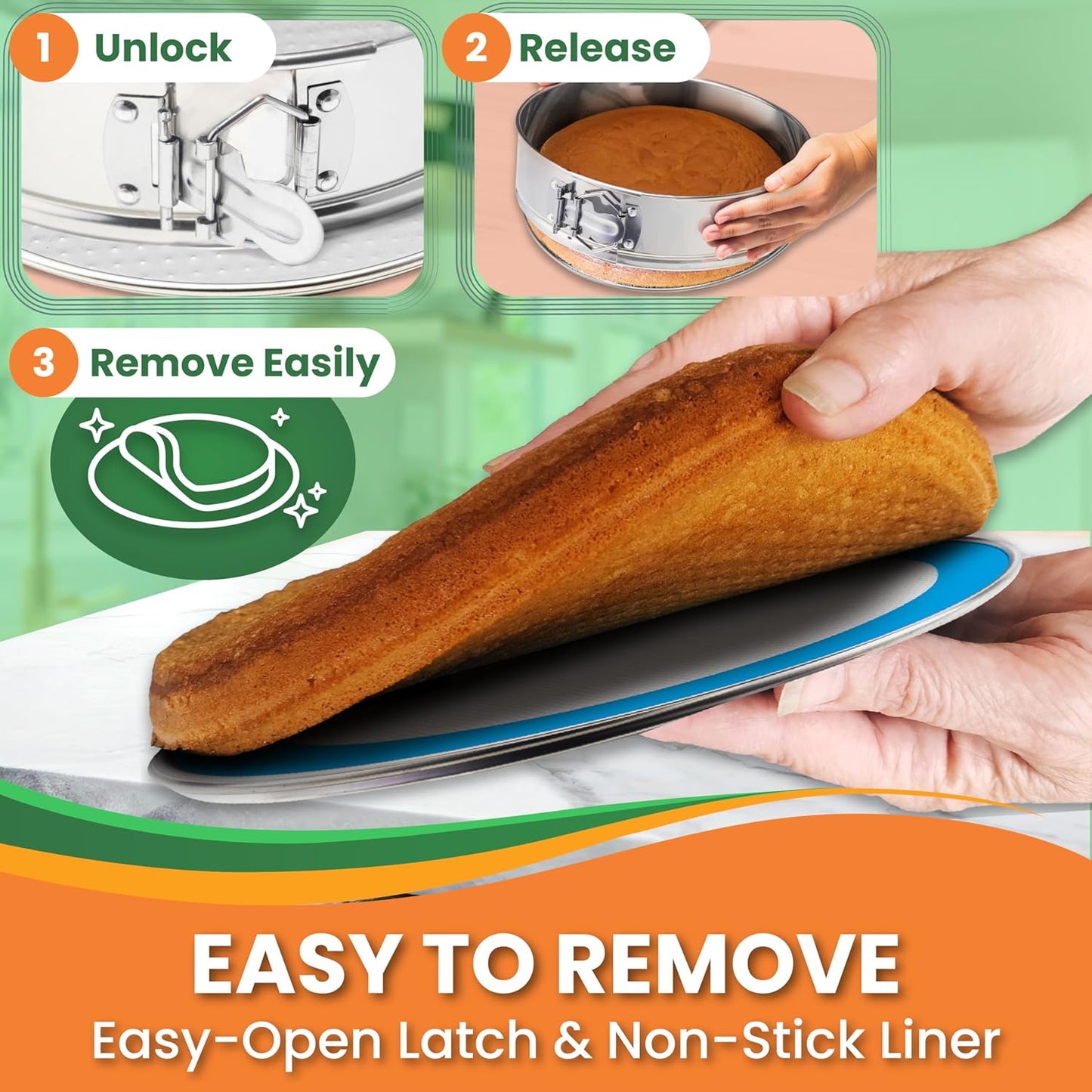 STAINLESS STEEL Springform Pan with REUSABLE Nonstick Silicone Liner - NON TOXIC Springform Pan for Cheesecake, 9 Inch Springform Ppan - Culinary Roots