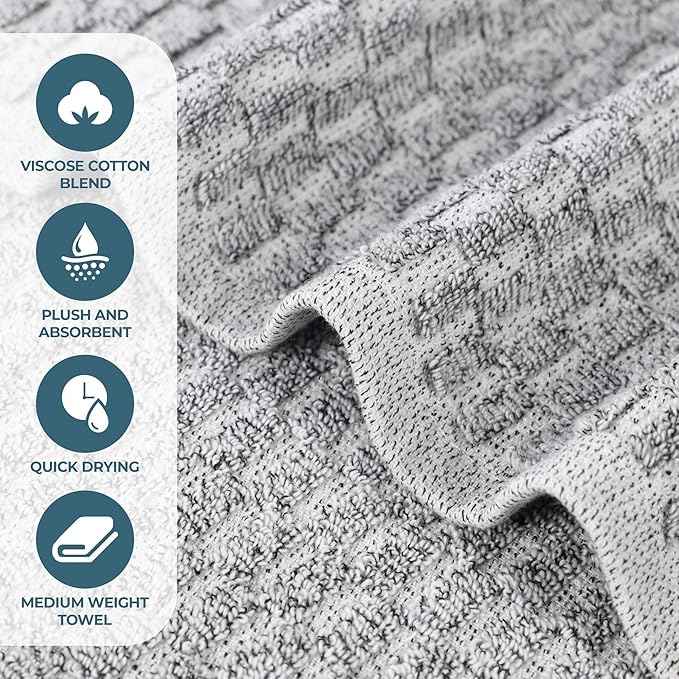 Superior Juno Viscose Cotton Blend Medium Weight Towels, for Bathroom, Shower, Spa, Plush, Quick Dry, Ultra-Soft Towels, Bath Essentials, Border Detail, 12 Piece Assorted Towel Set, Charcoal