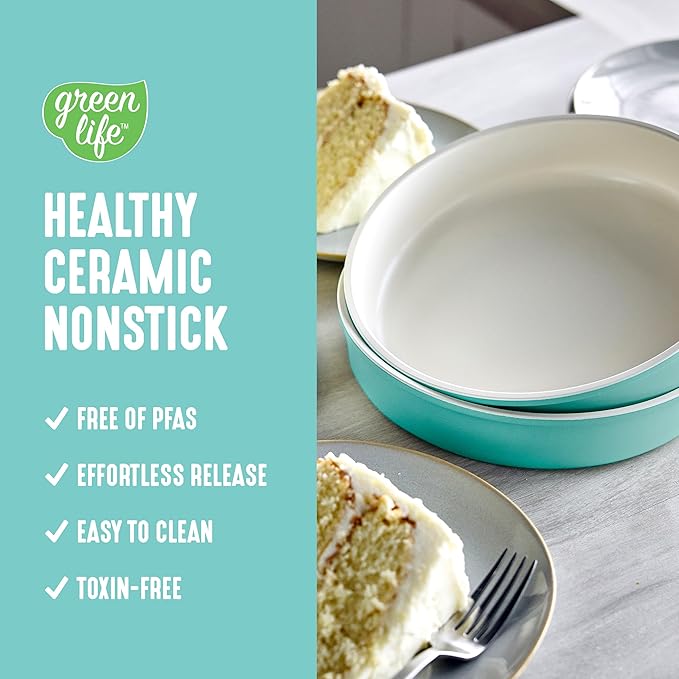 GreenLife 6 Piece Nonstick Bakeware Set, Non-Toxic PFAS-Free Ceramic Oven Pans, Dishwasher & Oven Safe to 450°F, Easy Release Baking Sheet, Loaf Pan, Rectangle & Round Cake, Muffin Pan, Turquoise