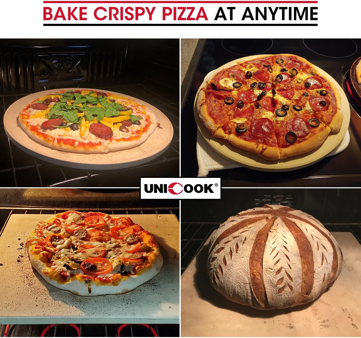 Unicook 12 Inch Round Pizza Stone, Heavy Duty Cordierite Bread Baking Stone for RV Oven, Grill and Toaster Oven, Ideal for Baking Crisp Crust Pizza, Bread, Cookies and More - Culinary Roots