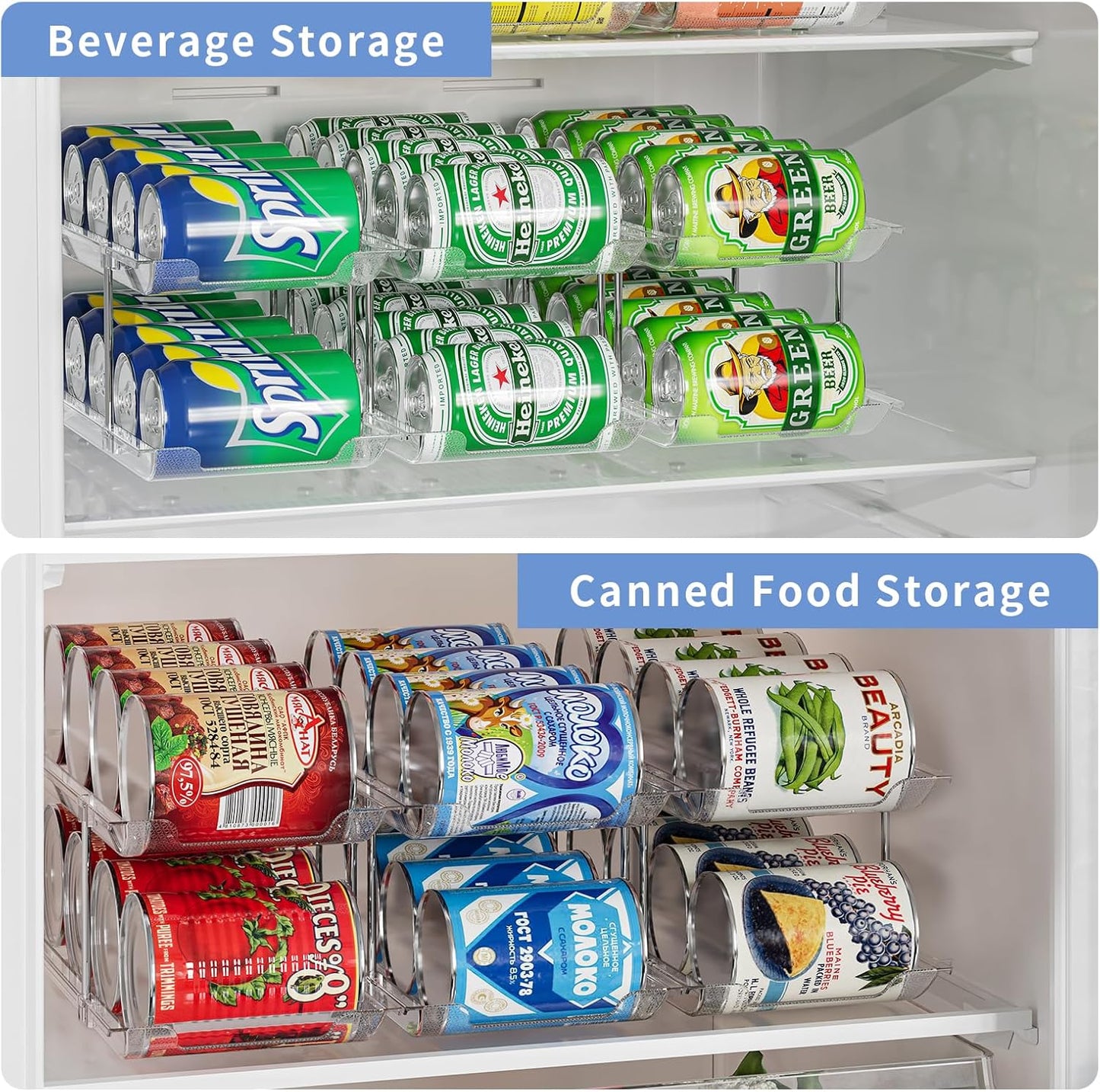 Can Organizer for Pantry Free Combination Can Dispenser,Clear 2 Pack 2 Tier Storage Rack for 48 Cans Suitable for Cabinet Pantry Fridge Countertop (3 * 2)