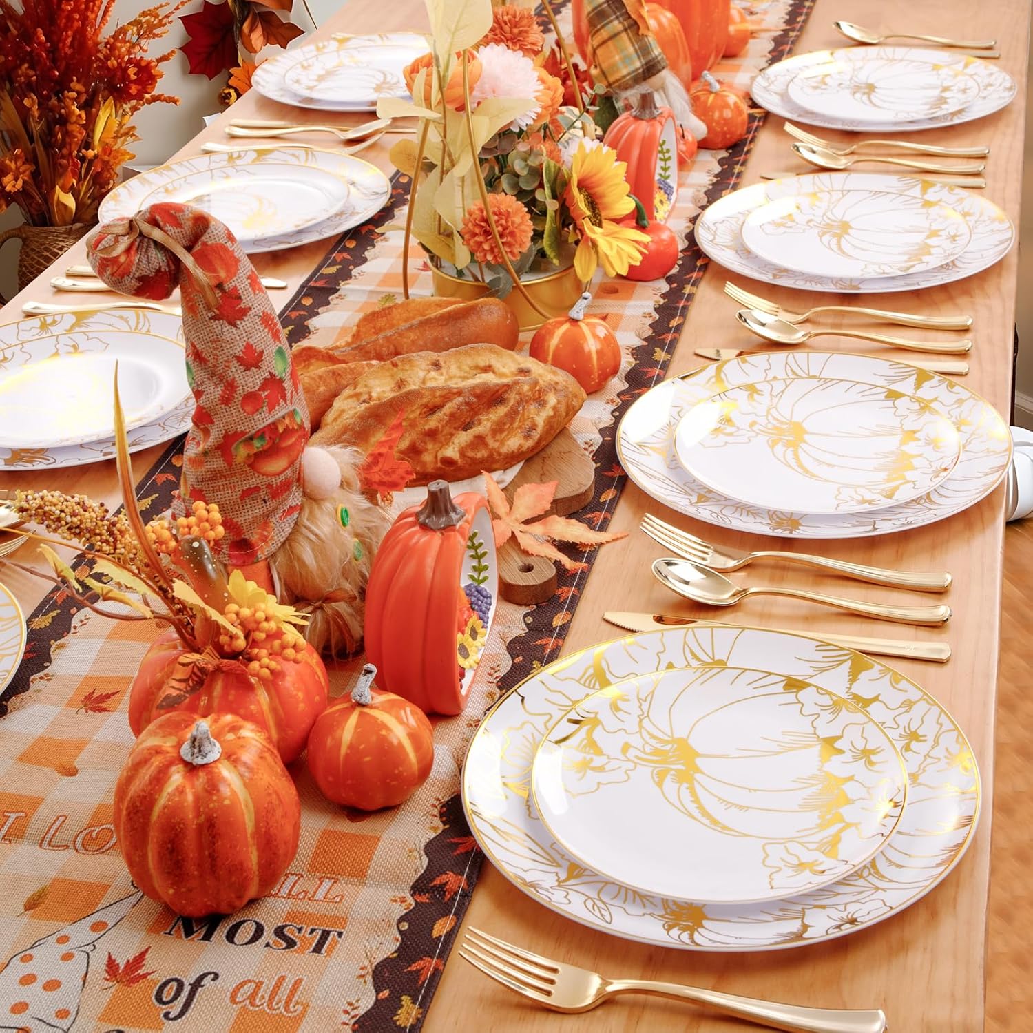 FLOWERCAT 60PCS Thanksgiving Plates & Gold Pumpkin Plates - Including 30PCS 10.25inch Thanksgiving Dinner Plates and 30PCS 7.5inch Thanksgiving Dessert Plates for Giving Thanks Theme Party - Culinary Roots