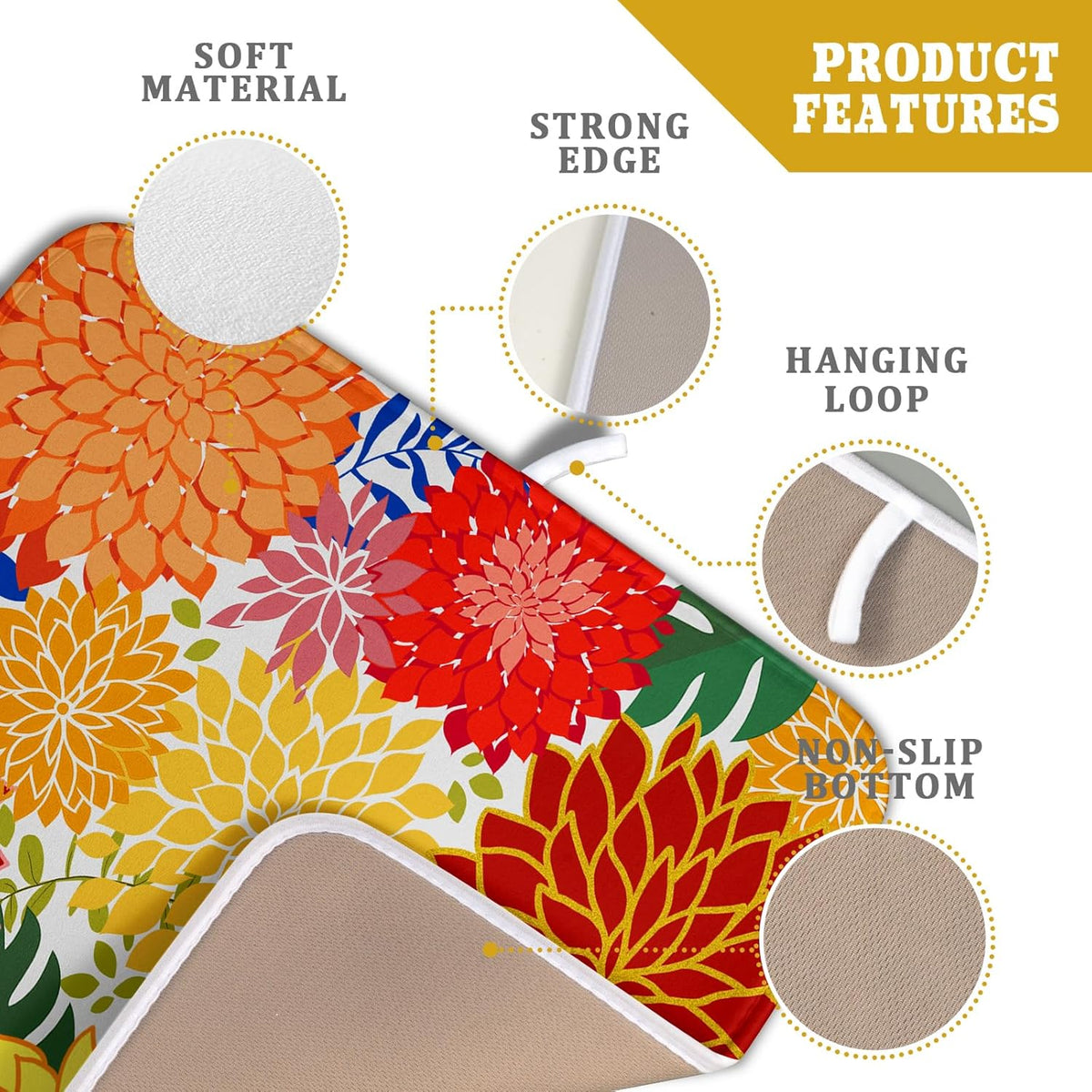 Modern Floral Dish Drying Mat 16x18 in Multicolored Tropical Drying Pad for Kitchen Counter