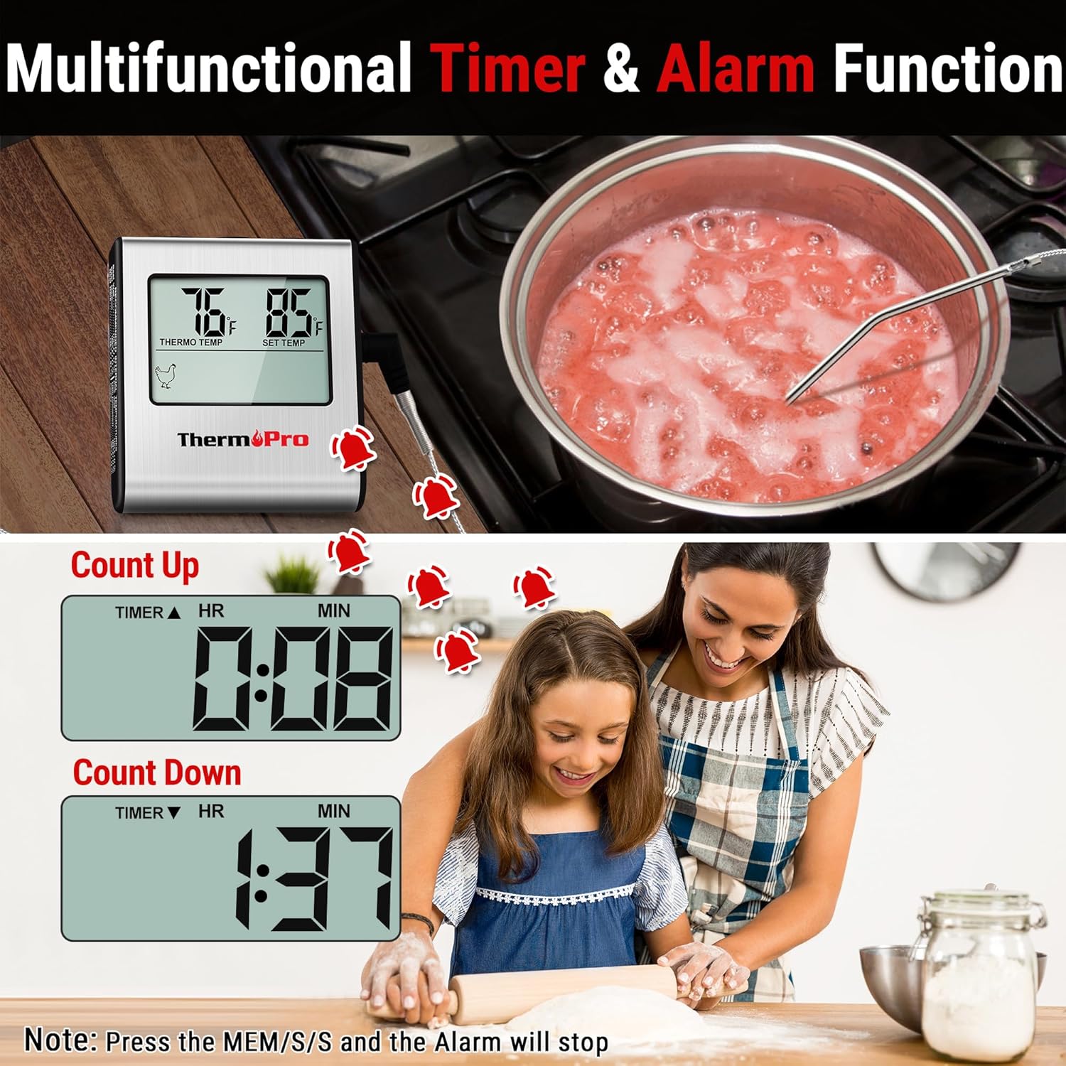 ThermoPro TP16 Large LCD Digital Cooking Food Meat Thermometer for Smoker Oven Kitchen BBQ Grill Thermometer Clock Timer with Stainless Steel Temperature Probe - Culinary Roots