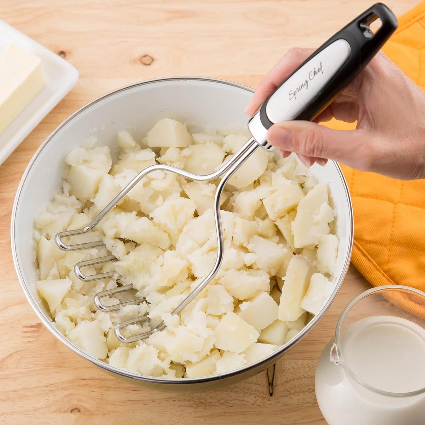 Spring Chef Stainless Steel Potato Masher with Premium Vegetable Peeler, Mashed Potato Masher - Kitchen Tool with Soft Non-slip Handle, Metal Food Masher for Fruit, Avocado, Bean, Guacamole, Banana - Culinary Roots