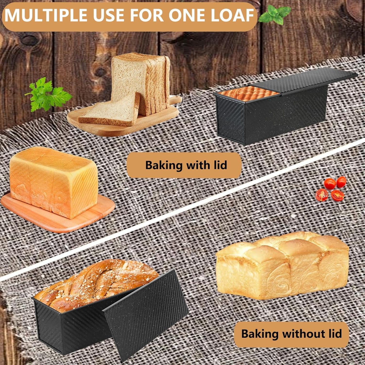SS&CC Pullman Loaf Pan with Lid 13x4 | 2.2lb Carbon Steel Bread Pan for Homemade Sourdough & Sandwich Bread | Nonstick Bakeware, Heavy Duty & Easy Clean (Black, 2.2lb) - Culinary Roots